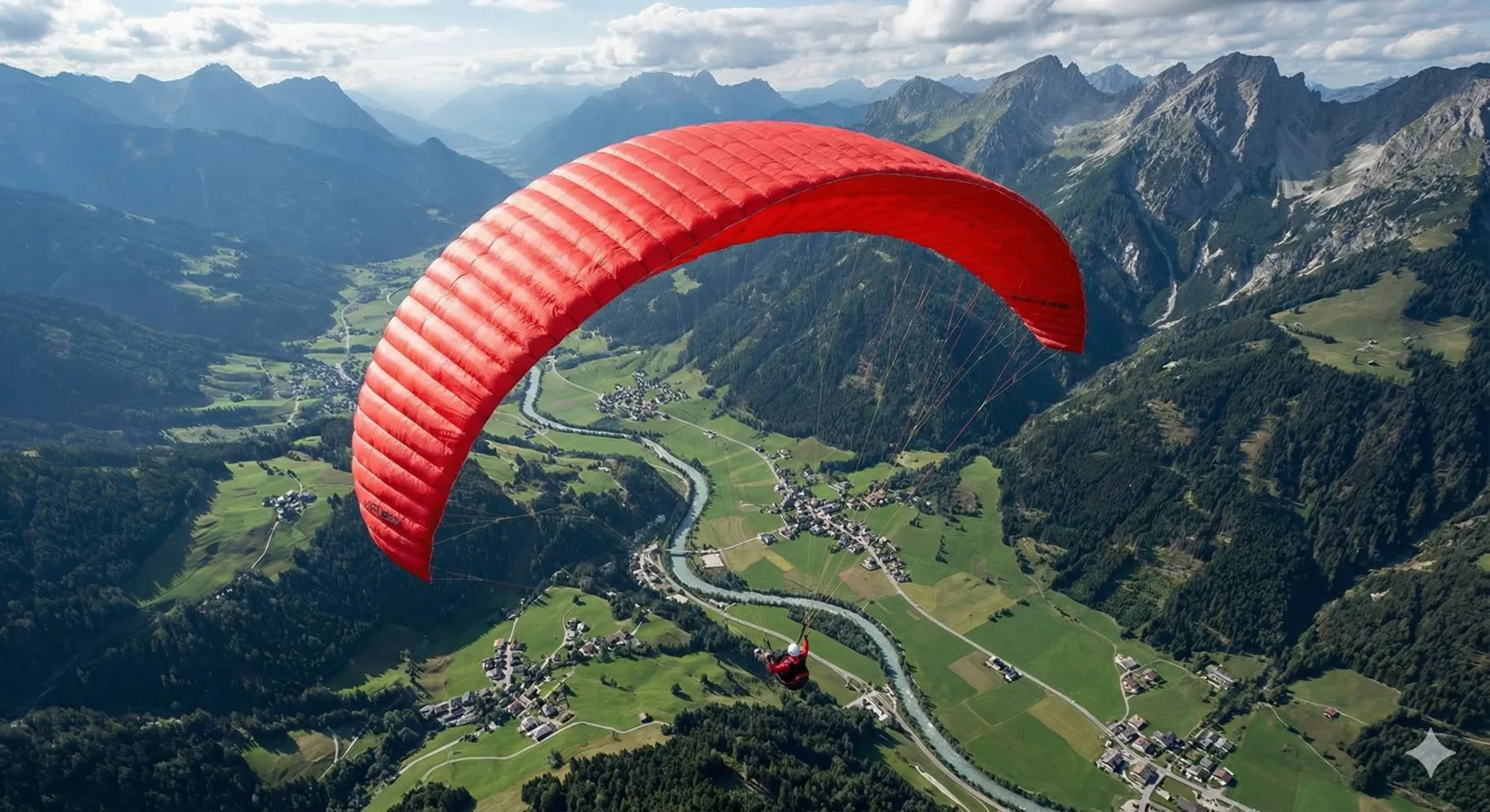 Paraglider over a valley